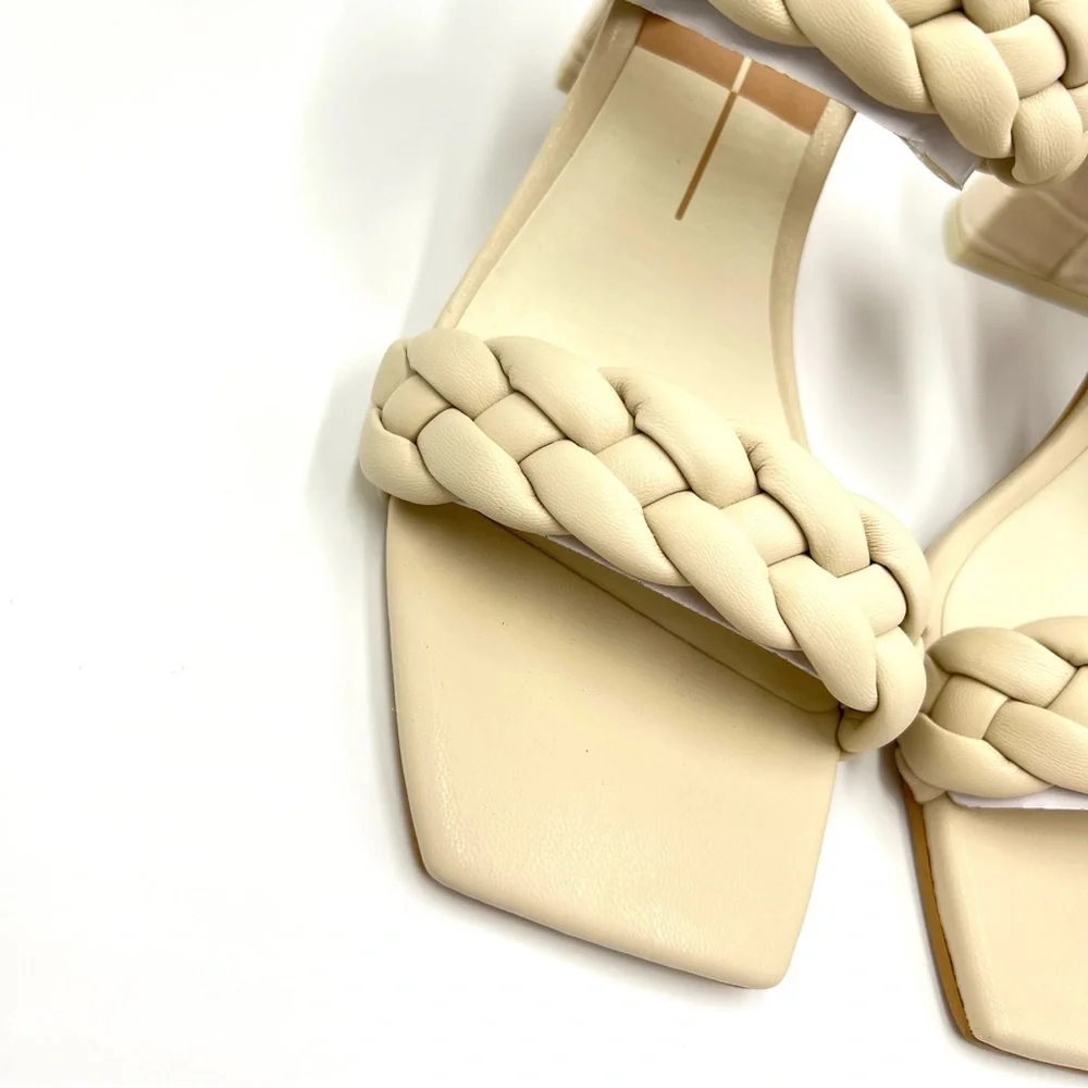 Dolce Vita Womens Size 9 Ivory Stella Braided Faux‎ Leather Block Heels Shoes